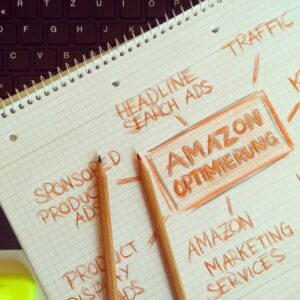 Visual representation of Amazon optimization techniques with handwritten notes and pencils.